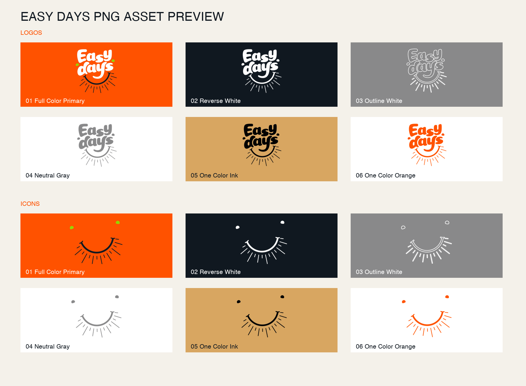 Overview board of all Easy Days PNG assets